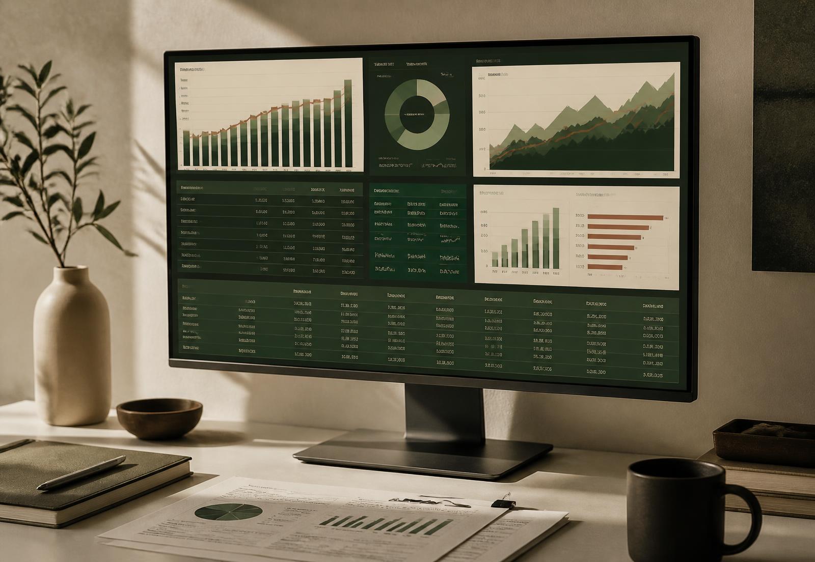 Analytics dashboard showing quarterly financial performance ratios and peer benchmarks